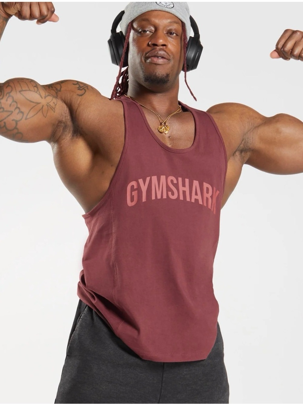 Gymshark Men's Maroon Muscle Tank with Logo Print